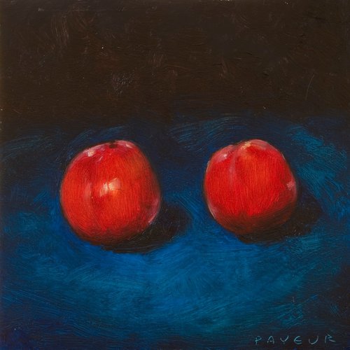two peaches on blue and black by Olivier Payeur