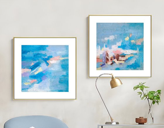 Blue mood abstract (diptych)