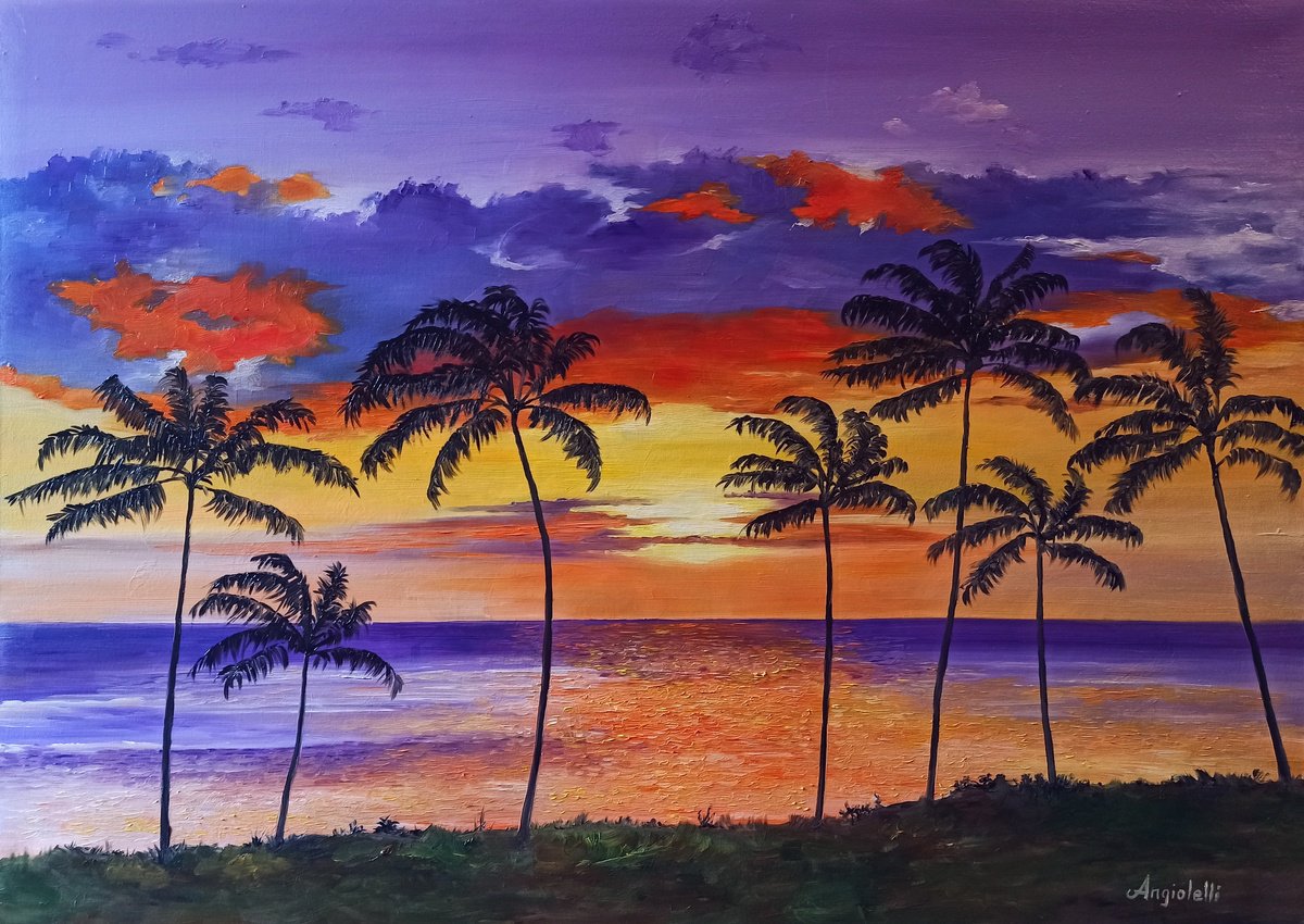 Photorealistic Landscape Oil Painting By Anna Rita Angiolelli, 28 X 20, Paradise Landscape, Original Artwork