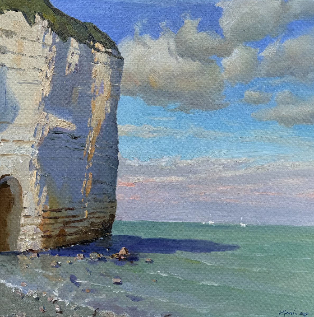 Impressionistic Landscape Oil Painting By Evgeniia Mekhova, 20 X 20, Cliffs Of i?tretat, Original Artwork