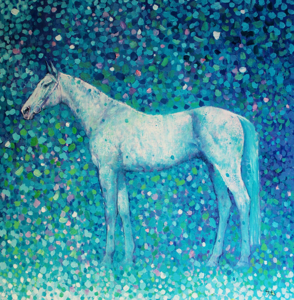 Impressionistic Animal Oil Painting By Andrei Sitsko, 31 X 31, After The Rain. Horse Series, Original Artwork