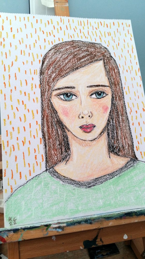 Portrait in a Mint Top, Pastel