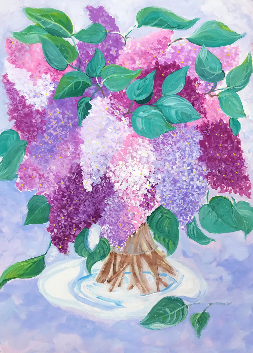 Impressionistic Botanical Painting By Anastasia Terskih, 12 X 17, Liliac, Original Artwork