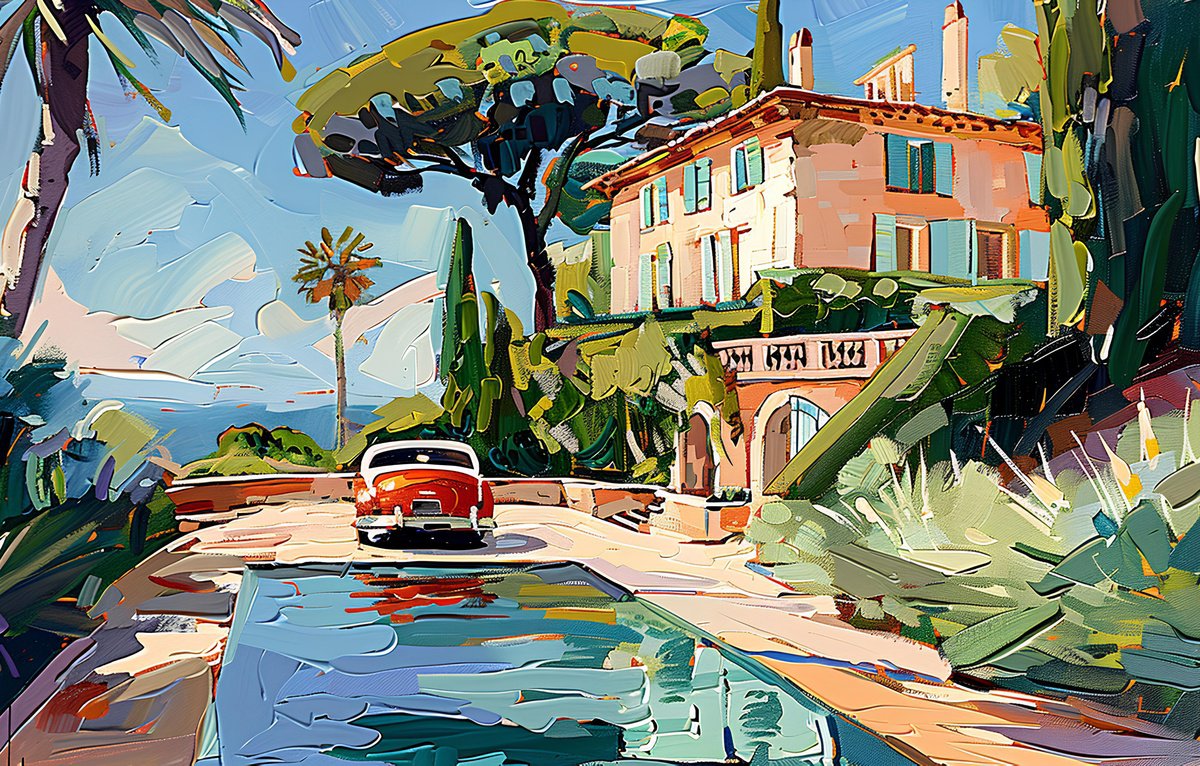 Impressionistic Cityscapes Screenprint By Elena Avanesova, 22 X 16, House By The Pool, Original Artwork