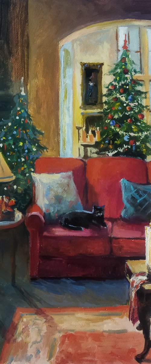 Christmas Interior with Cat by Ann Krasikova