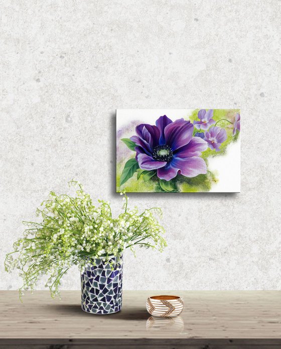 Acrylic small floral painting, mixed-media flowers art, gift for woman