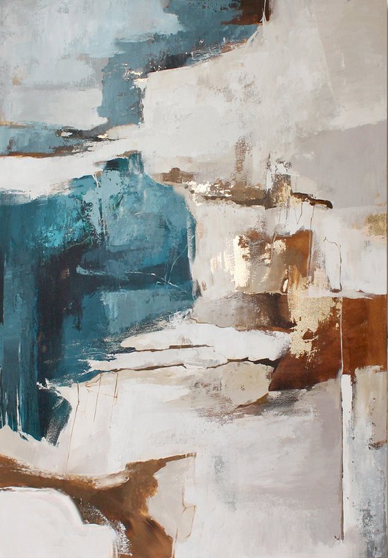 "Flow 3" Blue and gold abstract acrylic art