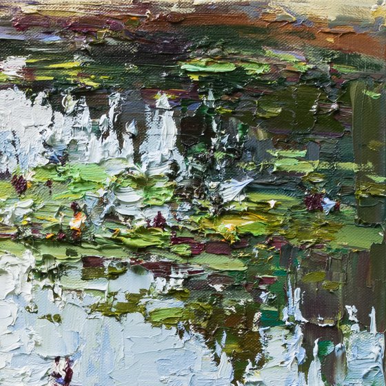 White Water Lilies - Impasto Original Oil painting