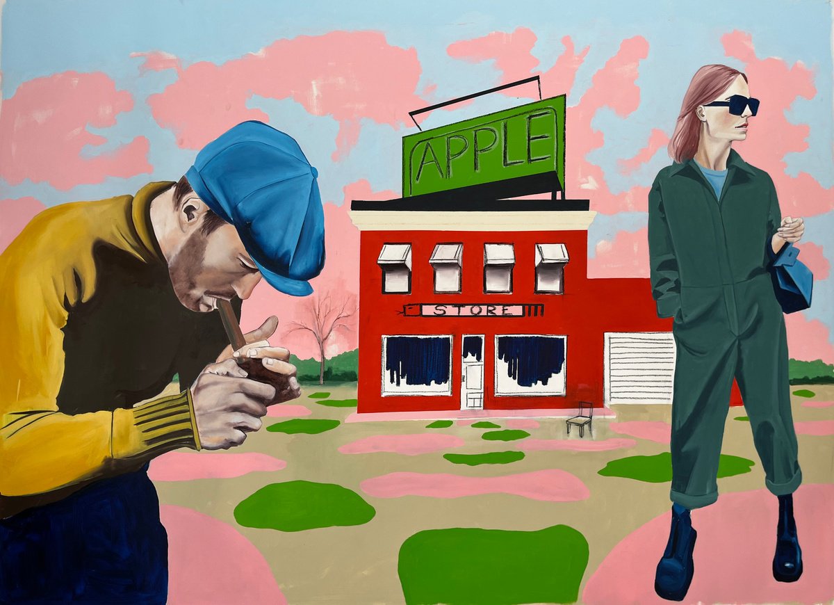Urban And Pop Oil Painting , Apple Store By Kujbus Janos, 77 X 55, Artwork For Sale On Artfinder