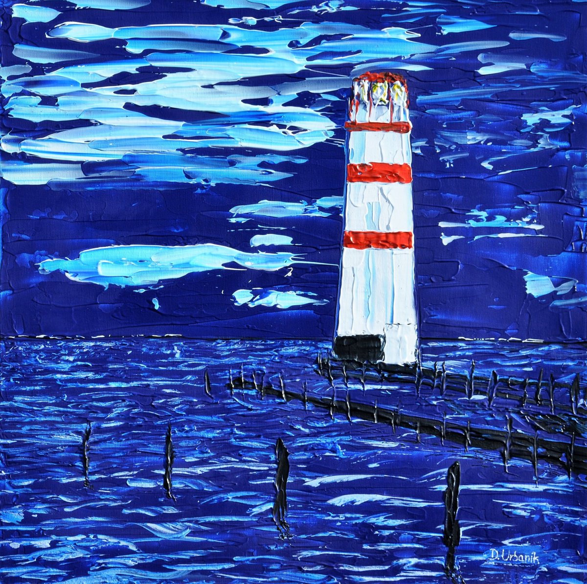 Impressionistic Landscape Acrylic Painting By Daniel Urbani?k, 24 X 24, Lighthouse Neusiedl-Austria1, Original Artwork