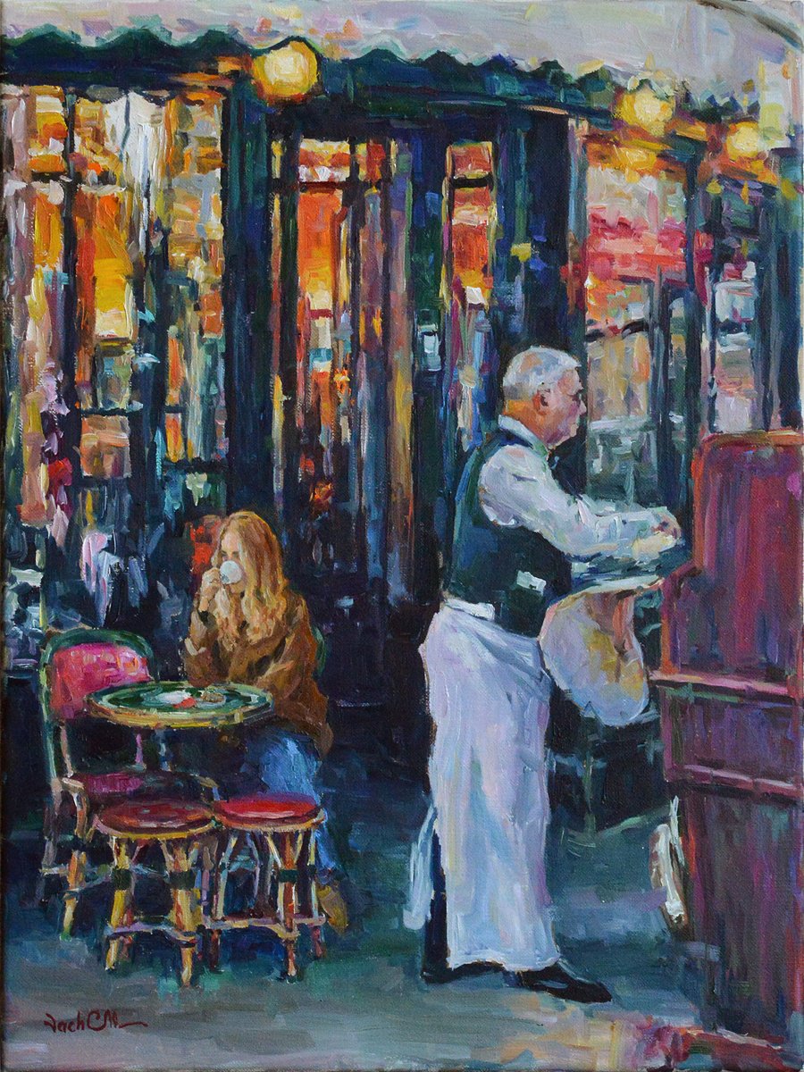 Impressionistic Portrait Oil Painting By Vachagan Manukyan, 12 X 16", Evening In The Cafe, Original Artwork