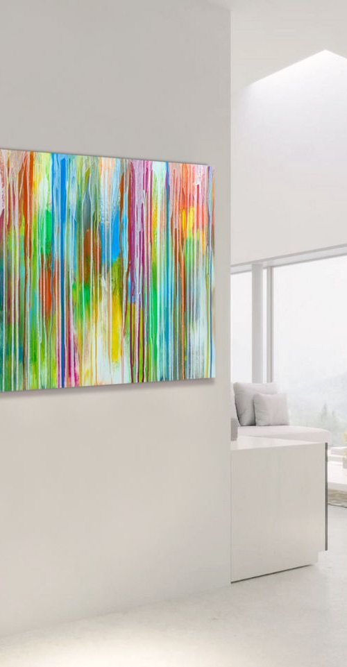 Day By Day - LARGE,  STRIPED, MODERN, ABSTRACT ART – EXPRESSIONS OF ENERGY AND LIGHT. READY TO HANG! by Julijana Ravbar