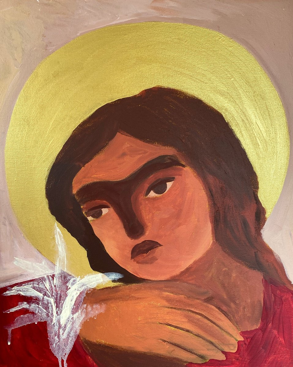 Impressionistic Portrait Acrylic Painting By Dasha Pogodina, 16 X 20, Immaculate Conception #2, Original Artwork