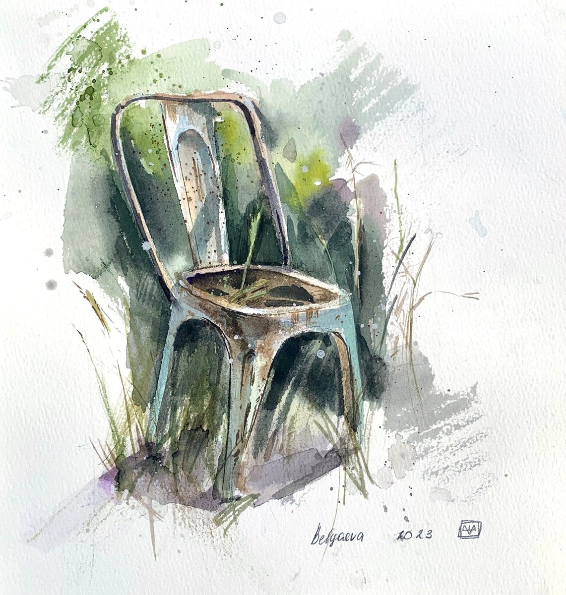 Impressionistic Still Life Watercolour By Belyaeva Oleksandra, 10 X 10, A Chair With A Story, Original Artwork