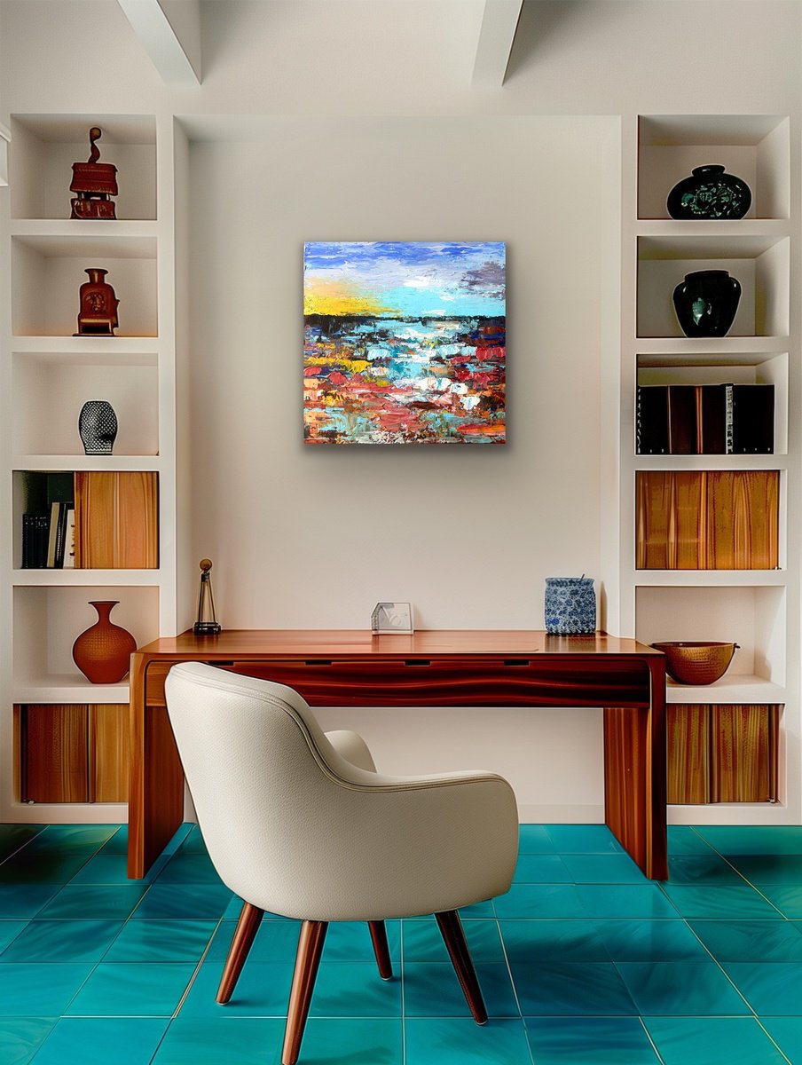 Abstract Acrylic Painting By Pooja Verma, 12 X 12", Landscape Of Summer -S, Original Artwork