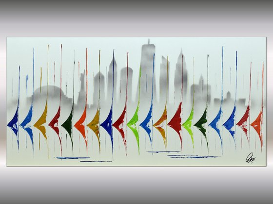 Colored Race - Abstract- Sailboat Painting- Acrylic Canvas Wall Art