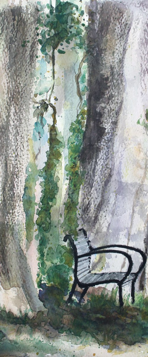 In shade of plane trees /  ORIGINAL PAINTING by Salana Art / Svetlana Samovarova