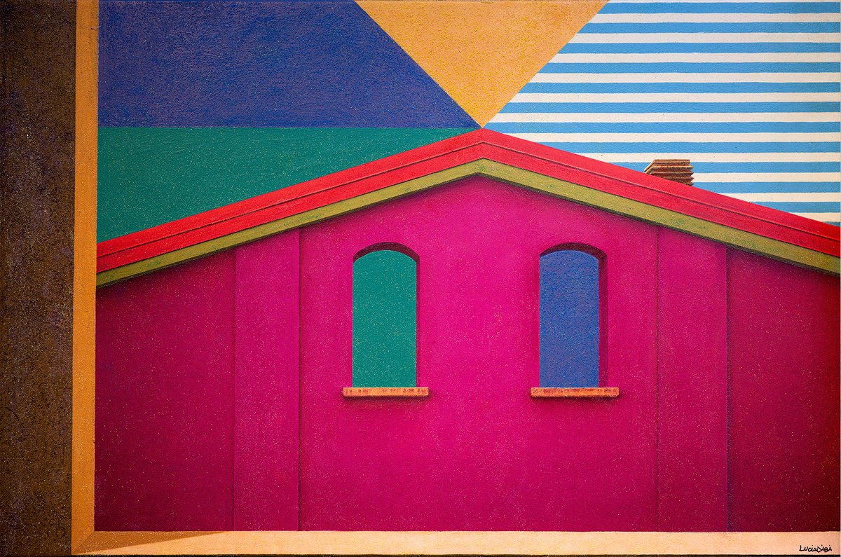 Urban And Pop Cityscapes Painting By Lucia Dibi, 35 X 24", Via Aprica, Original Artwork