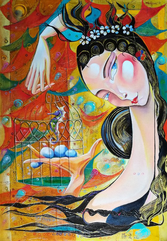 Seahorse in the cage(50x70cm, oil painting, modern art, ready to hang)