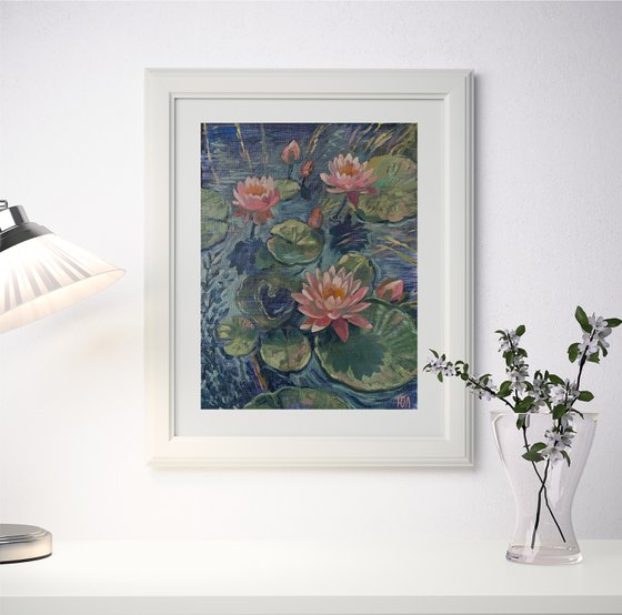 Waterlilies dark blue