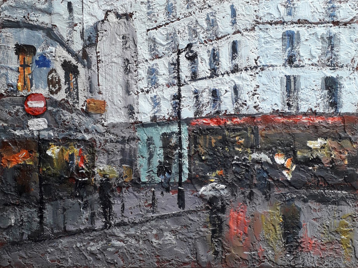 City in the rain. Relief painting. by Alexander Zhilyaev