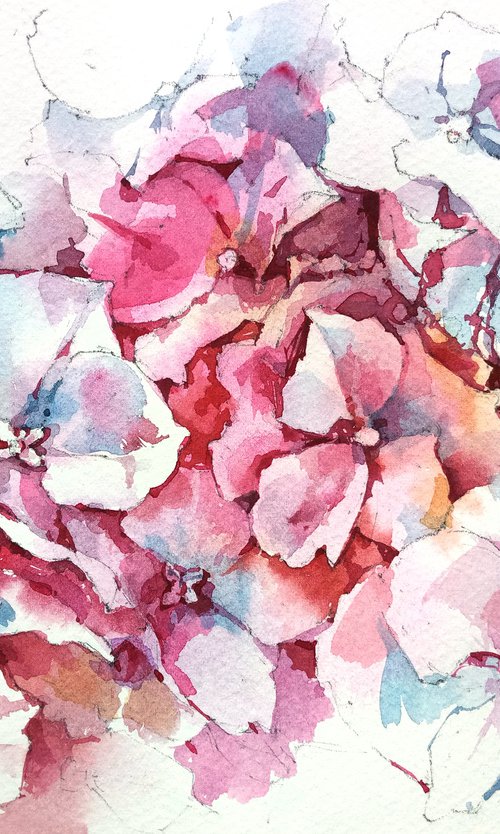 Original watercolor painting "Thousand Shades of Hydrangea Flowers" by Ksenia Selianko