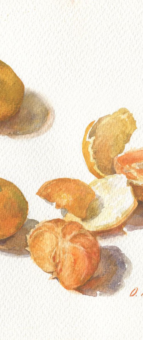 Tangerines / Original painting Kitchen watercolor Fruit still life Orange artwork by Olha Malko