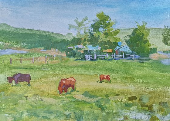 "At the meadow" (acrylic on paper painting) (11x15x0.1'')