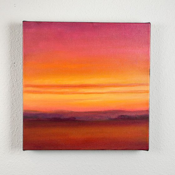 Pink Sunset impressionist blue sky landscape