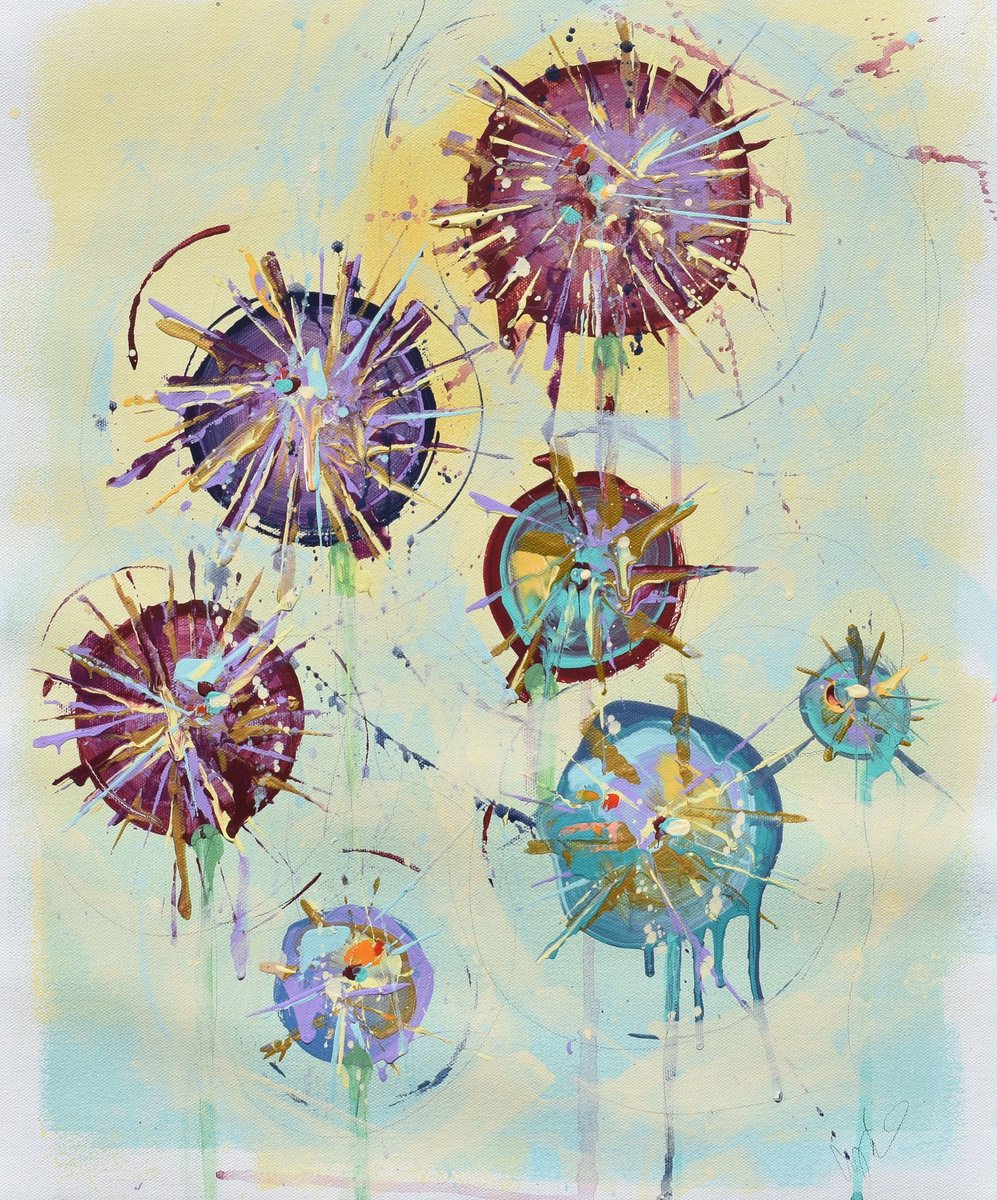 Abstract Landscape Painting By Cynthia Ligeros, 16 X 20, Allium Dreams, Original Artwork