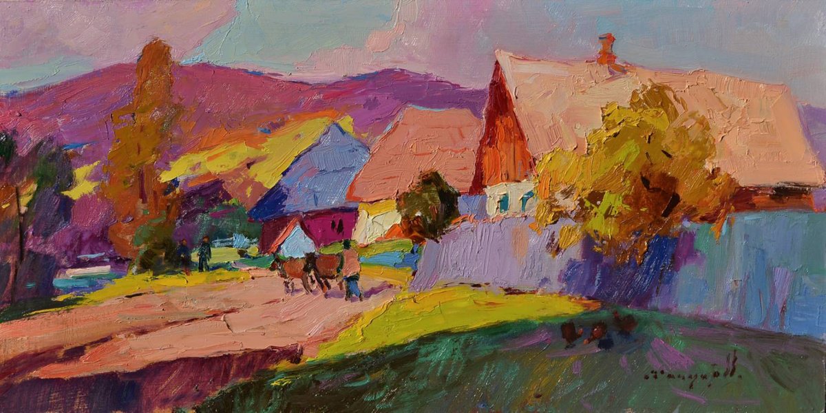 Impressionistic Landscape Oil Painting By Alexander Shandor, 31 X 16, A Picturesque Corner. Stuzhytsya, Original Artwork