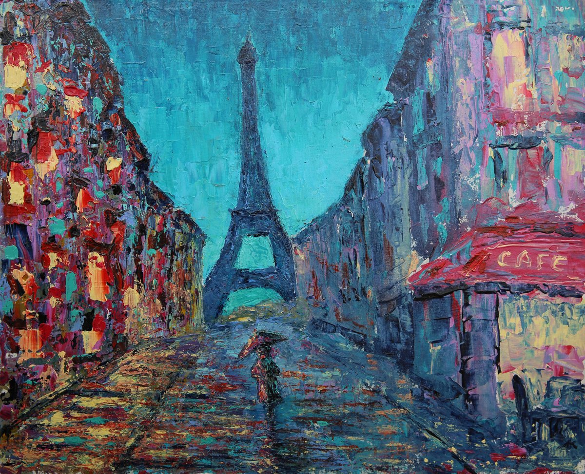 Impressionistic Cityscapes Acrylic Painting By Denys Kuvaiev, 20 X 16, Paris Contrasts, Original Artwork