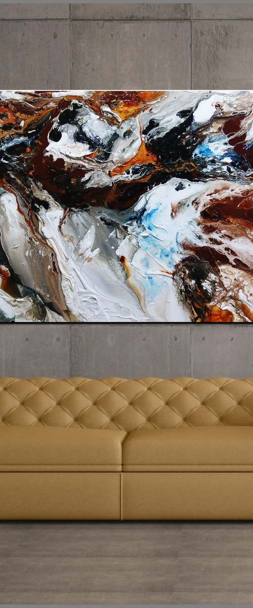 Midnight Gamma 240cm x 100cm Blue Black White Textured Abstract Art by Franko