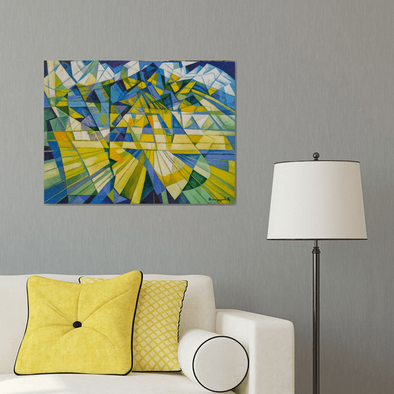 Cubism - Mountains - 3 (60x80cm, cubism, oil painting, ready to hang)
