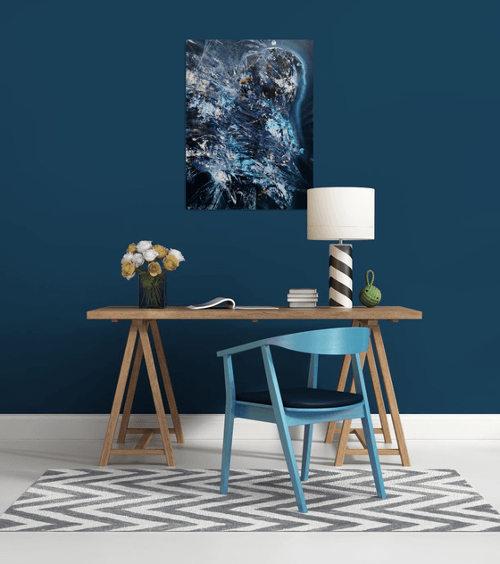 Large enigmatic blue angel series painting by KLOSKA