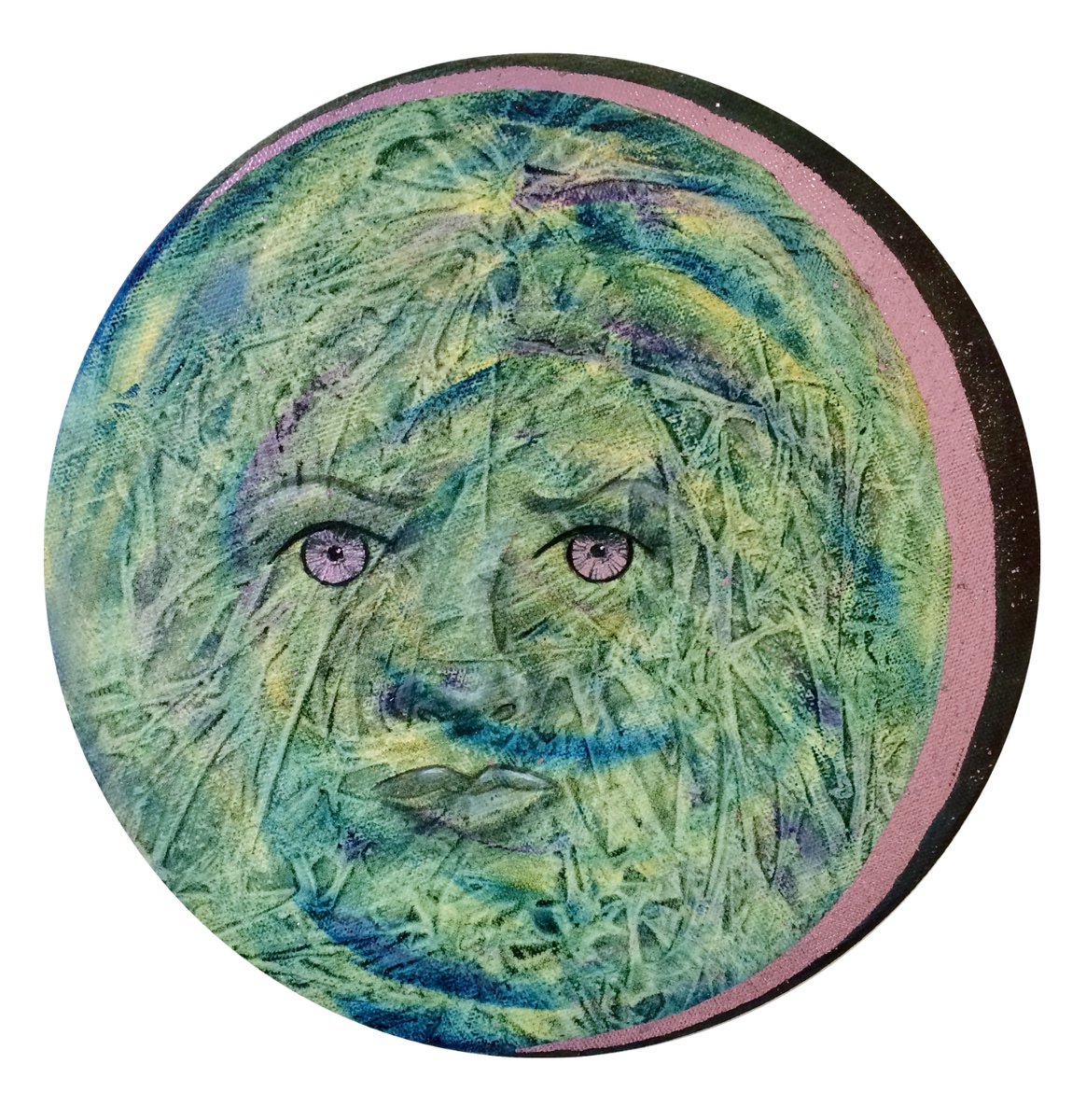 Full moon - Mixed media round painting by Olga Ivanova