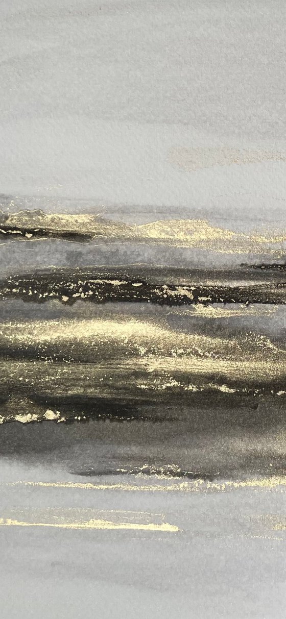 ABSTRACTION BLACK GOLD GRAY - DIPTYCH