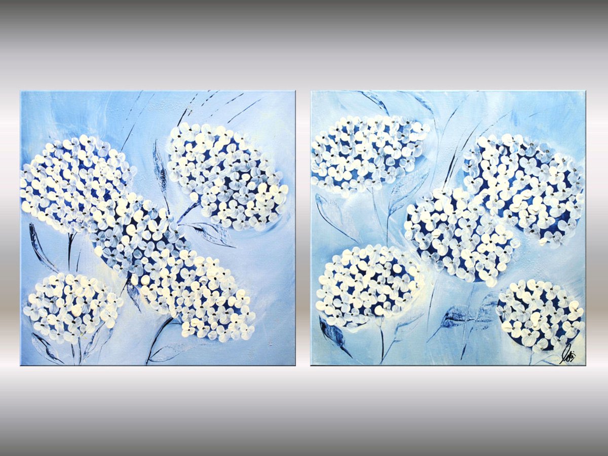 Dreams on Blue - Abstract Acrylic Flower Painting Canvas art Modern Wall art by Edelgard Schroer