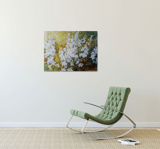 Painting Flower Melody - landscape with white flowers