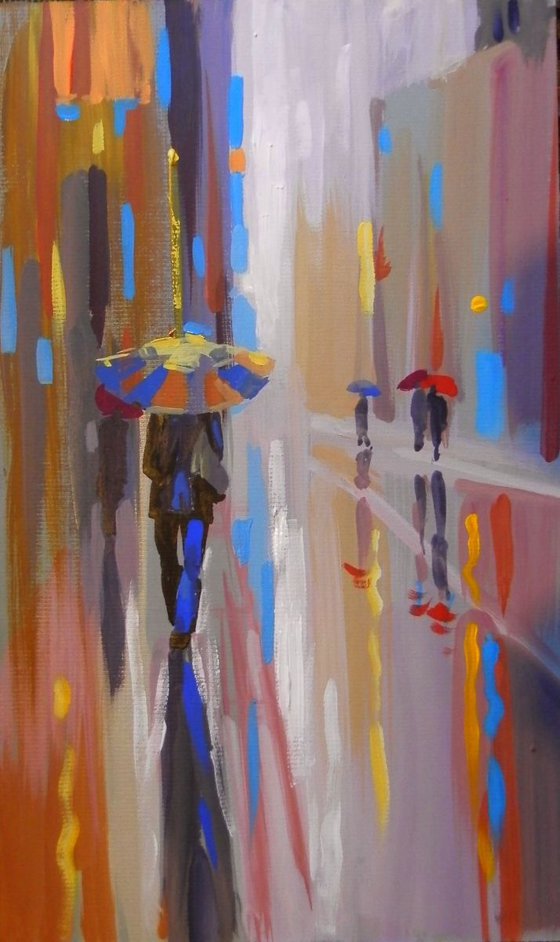 rain. original painting 18x30 cm