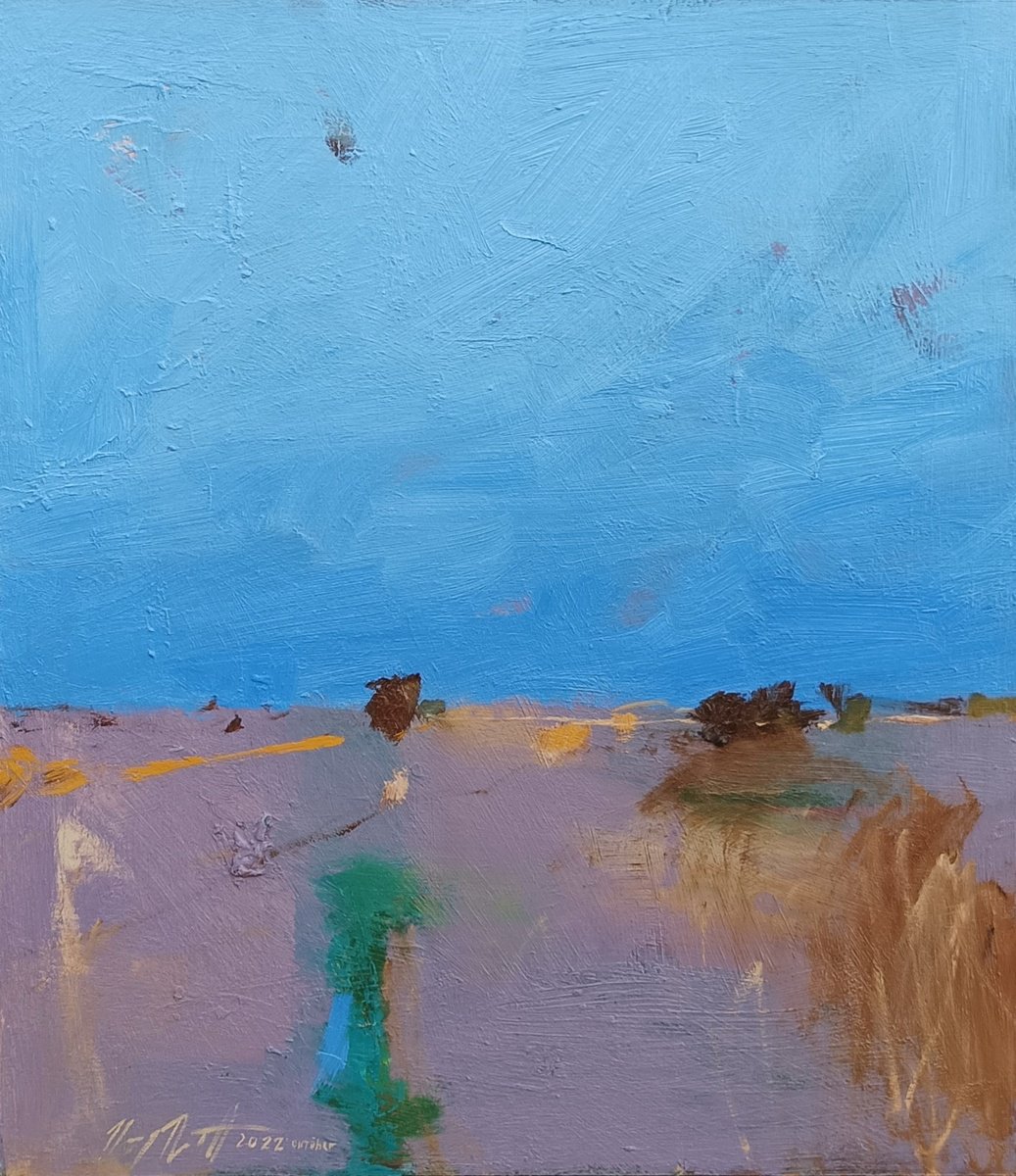 Expressive Landscape Oil Painting By Robert Kormos, 17 X 20", Echoes In Rain, Original Artwork