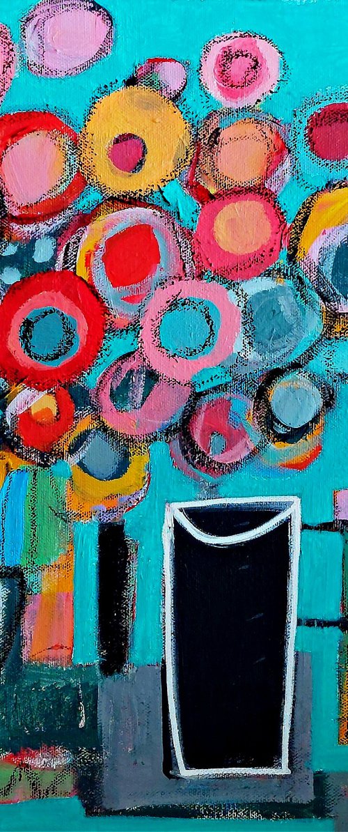 Summer Flowers on Blue III by Jan Rippingham