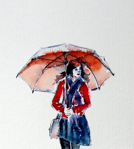 Walking girl with umbrella