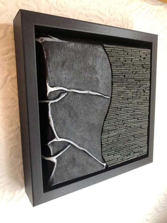 The Wall - Original Framed Leather Sculpture Relief Painting