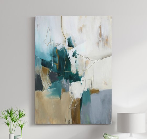 "Melody 4" Abstract teal gray brown art