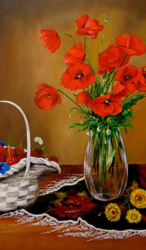 Cherries and poppies by Anna Rita Angiolelli