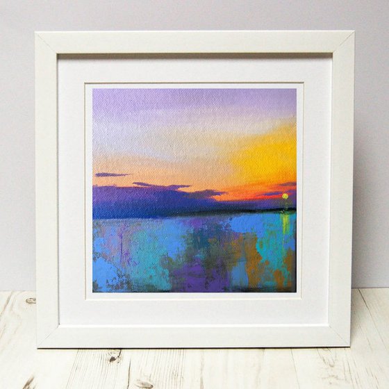 Sunset Small Abstract Landscape !! Summer Evening !! Small Painting !! Mini Painting !! Miniature Art !! Gift !! Office Decor !! Table Art !!