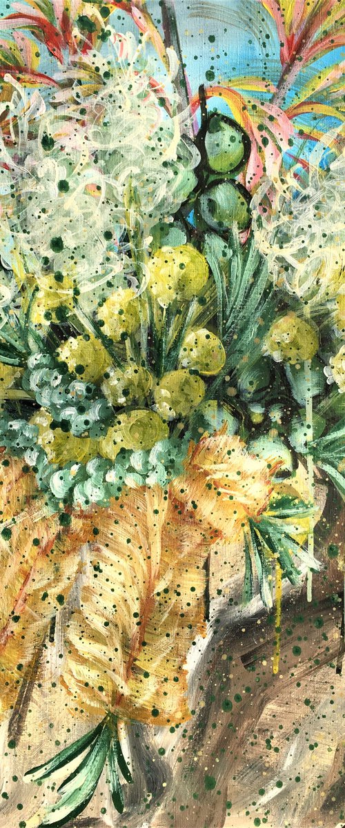 Sun Kissed Dream – Callistemon, Kangaroo paw, Grevillea and Billy button by HSIN LIN