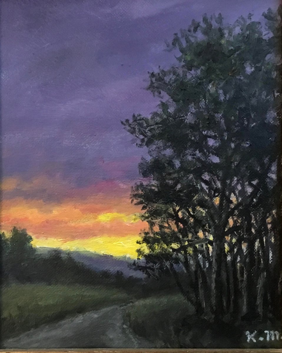 Night Road Mini by K. McDermott - framed oil painting on 6X5 inch canvas by Kathleen McDermott