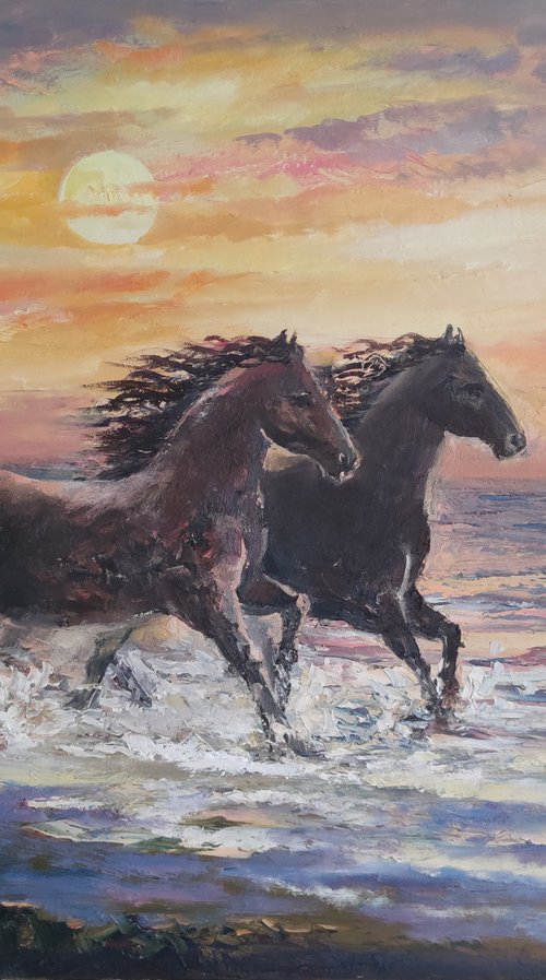 Horse couple (80x60cm, oil painting, ready to hang) by Hayk Miqayelyan